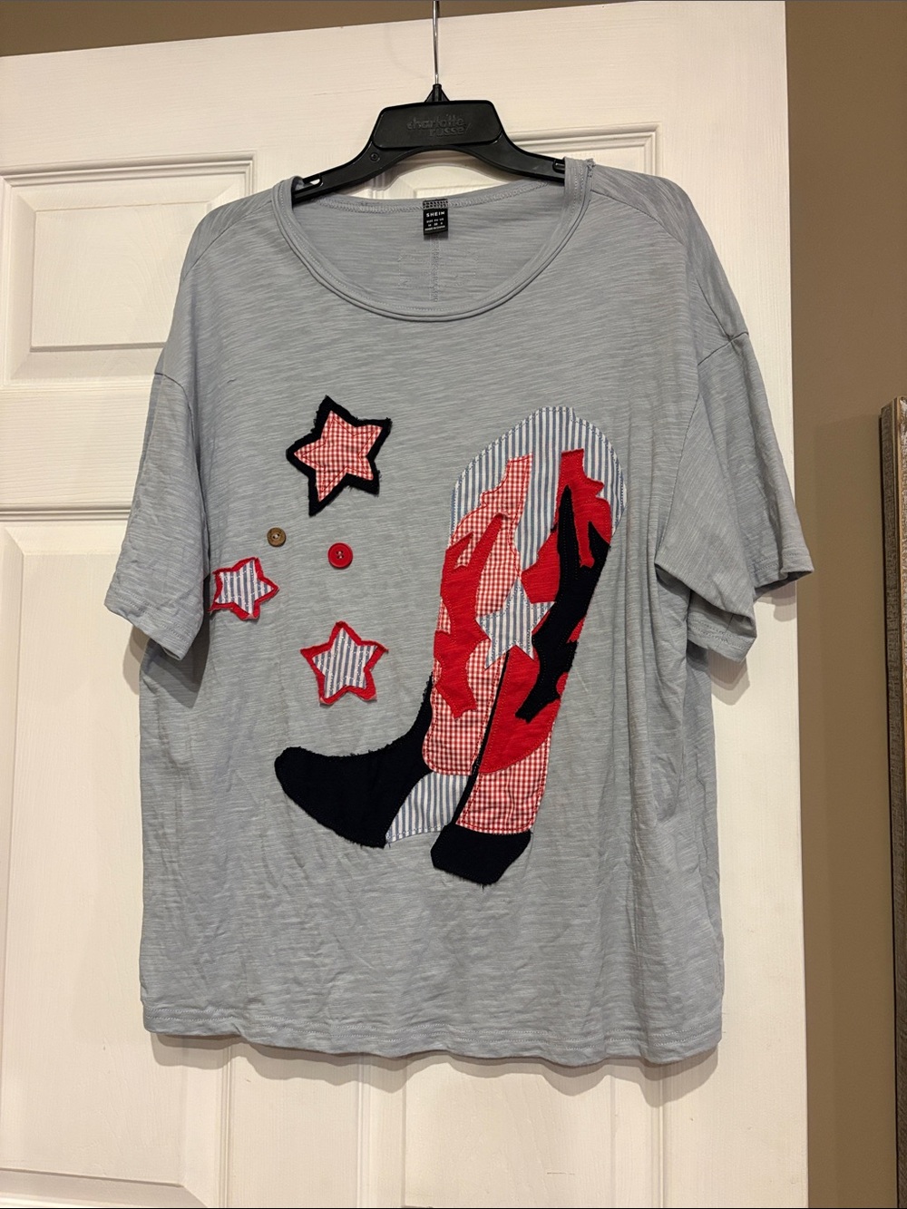 Graphic Tee with Red Star & Boot Appliqué